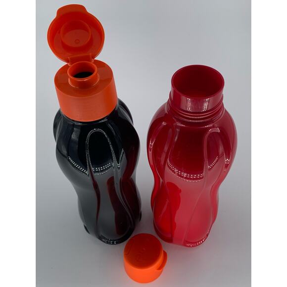 Tupperware Eco Water Bottles Flip Top 36 oz Red Orange Black Set Of 2 Seal Large - Picture 5 of 7
